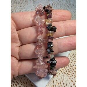 Stretch Bracelet Set, Strawberry Quartz And Mulit-tourmaline